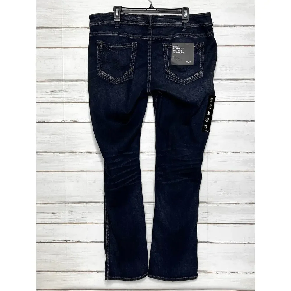 Silver Jeans Suki Slim Boot Power Stretch Jeans Plus Size 20W Dark Wash